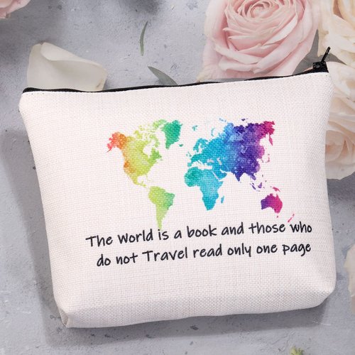 MBMSO Traveler Makeup Bag the World is a Book and those who do not Travel Read only One Page Travel Bag Travel Lover Gifts Wanderlust Gifts for Women (The World is a book bag)