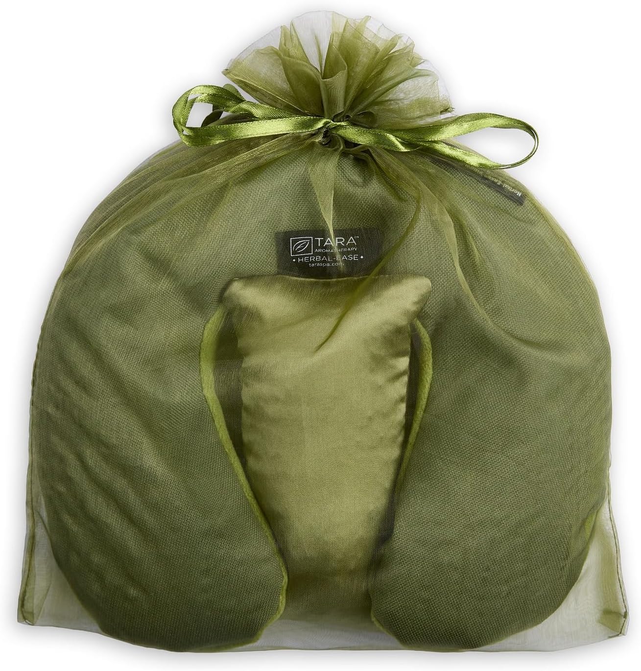 TARA Spa Therapy Aromatherapy Pillow Gift Set - Herbal-Ease Neck & Silk Eye Pillow in Green Olive