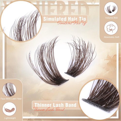 Brown Lash Clusters Dark Brown Individual Lashes Wispy Thick Volume Lash Extension D Curvature Clusters Eyelashes 80D Clusters Lashes by Winifred (8-18mm)