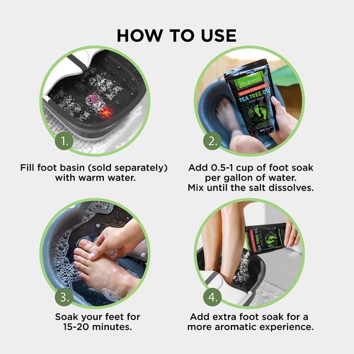DAILY REMEDY EXTRA STRENGTH Tea Tree Oil Foot Soak w/ Epsom Salt Made in USA Toenails，Athlete's Foot，Itchy Feet，Stubborn Smelly Foot Odor，Pedicure Calluses & Soothes Sore Tired Achy Feet 16 oz，Black