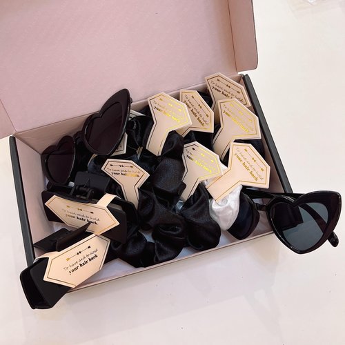 Tethzeng Bridesmaid Scrunchies Proposal Gifts square 4.1inch Bachelorette Hair Claws Clips Girls heart sunglasses headband gift for Wedding Party Favors (Black)
