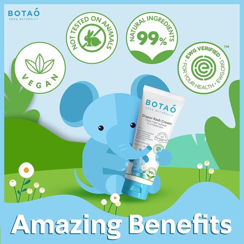 BOTAO Baby's Natural Diaper Cream - Organic EWG Verified Formula | Soothes Rashes with Aloe Vera & Calendula | 2.5 Oz (3 Pack)