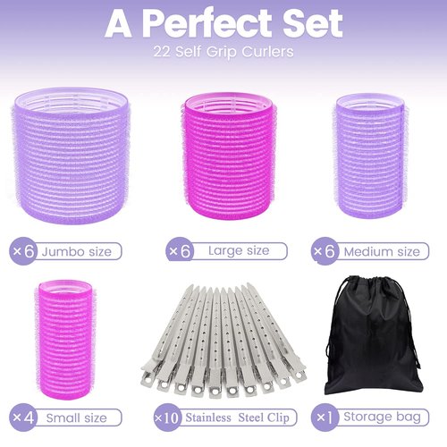 ELASO 33-Piece Hair Roller Set - Self-Grip Rollers for All Hair Types | Includes Clips & Storage Bag