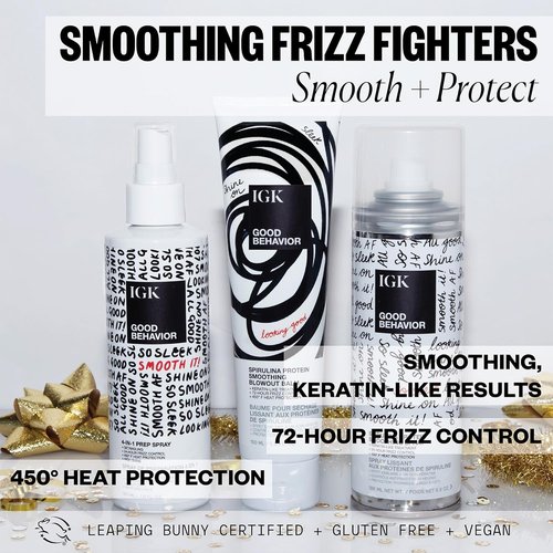 IGK Smoothing Frizz Fighters Kit - Ultimate Anti-Frizz Hair Care Solution | Travel Size Set