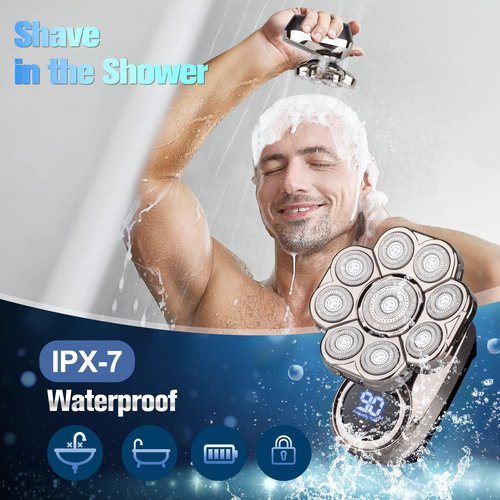 9D Head Shavers for Bald Men, Electric Razor for Men to Shave Fast with LED Display, Cordless Rechargeable, IPX7 Waterproof Wet/Dry Rotary Shaver Kit with Nose Hair Trimmer Shaver, Gift for Mens