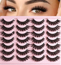 QUNETY Lashes Wispy False Eyelashes Cat Eye Lash Strips Natural Look Fake Mink Eyelash Pack 14 Pairs Lightweight Fluffy Cateye Strip Lashes Soft Cotton Band 6-13mm Demi Wispies Full Pestañas Postizas