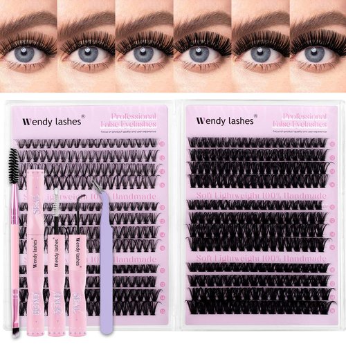Lash Clusters Kit 30D+40D+50D+60D+80D+100D Wispy Individual Lashes Kit D-Curly Volume Lash Extensions 10-16mm Natural DIY Cluster Lashes Kit for Beginners