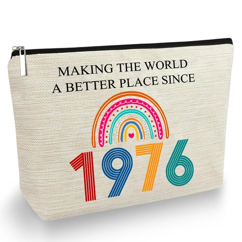 TOBYOVU 50th Cosmetic Bags - 50th Birthday Gifts For Her, Women - 1976 Makeup Bag - Making The World a Better Place Since 1976 - Fifty Birthday Decorations For Female, Friends - Turning 50 Gifts