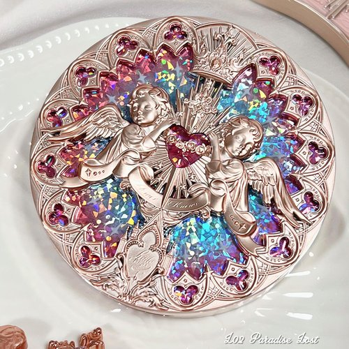 Flower Knows Little Angel Embossed Highlighter- Rose Champagne Highlighter Powder,Warm Rose Gold,Pearly Shimmer,Long-Lasting Radiant Dewy Glow,Feather-Light, Luxurious Velvet Finish(L02 Paradise Lost)