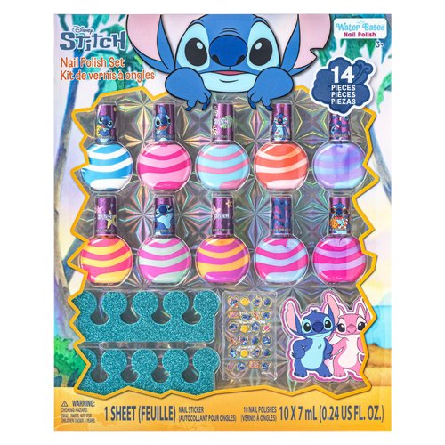 Stitch 10 Piece Swirl Nail Polish Set, Water-Based Peelable with Glittery, Shimmery and Opaque Colors, Ages 3+, By Townley Girl