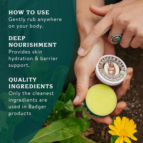 Badger Healing Balm - Organic Hand Cream for Dry, Cracked Hands | Long-Lasting Moisturizer, 2 oz Tin