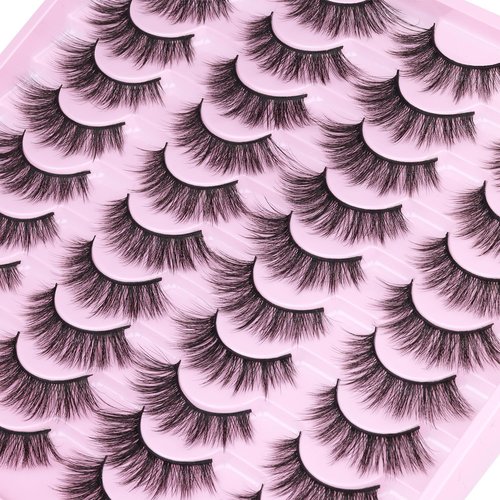 20 Pairs Lashes Wispy Faux Mink Lashes 15mm Cat Eye False Eyelashes Natural Look 3D Volume C-Curl Strip Lashes Pack by Kiromiro