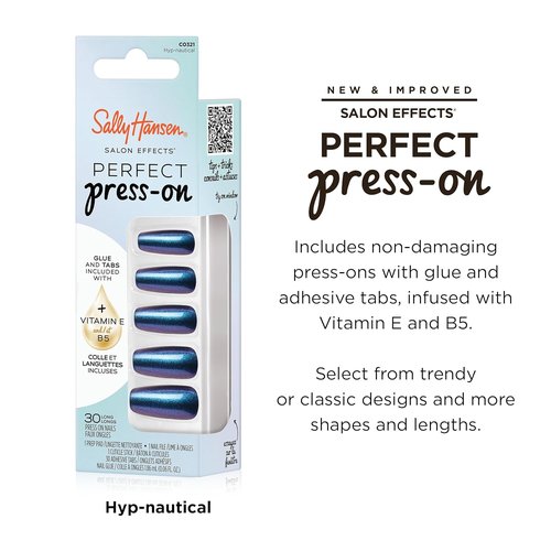 Sally Hansen Perfect Press-On Nails - Coffin Shape | Easy Application, Non-Damaging | 30 Nails, Glue & Tabs | HYP-Nautical