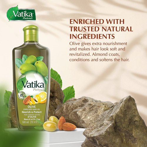 Vatika Naturals Olive Enriched Hair Oil - Nourish & Protect - Strong, Healthy Hair - Lightweight, Non-Greasy - Infused with Natural Olive Extracts - Moisturizing & Strengthening - Pack of 3 (300ml)