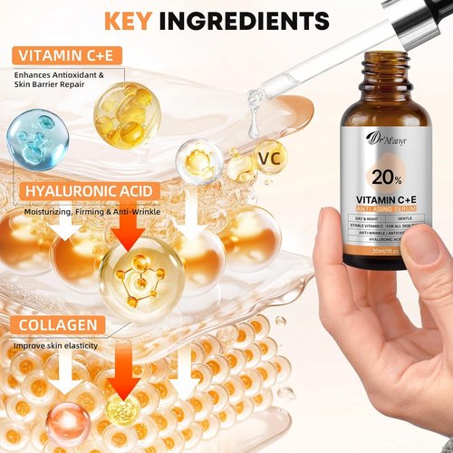 **Regine Switzerland Vitamin C Serum - Brightening Anti-Aging Formula with Hyaluronic Acid & Vitamin E for Sensitive Skin**