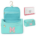 COSHAYSOO Travel Gifts for Women Travelers Trip Unique Initial Hanging Toiletry Bags, Personalized Gifts for Female Friend Friendship Wife Girlfriend Anniversary Bestie Birthday Party Favor Teal M