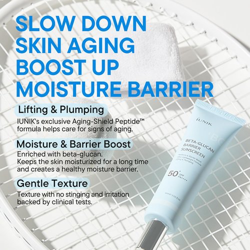 IUNIK Beta-Glucan Water Barrier Moisture Daily Sunscreen Matte & No White Cast SPF 50+ PA++++ Vegan Lifting & Plumping Moisturizing Daily Sun Cream for Dry Oily Sensitive Skin Korean Skincare