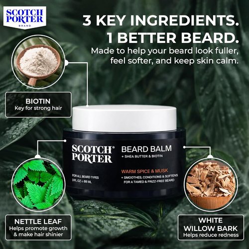 Scotch Porter Conditioning Beard Balm - Smooth & Moisturize Coarse Facial Hair | Original Scent, 3 oz. Jar