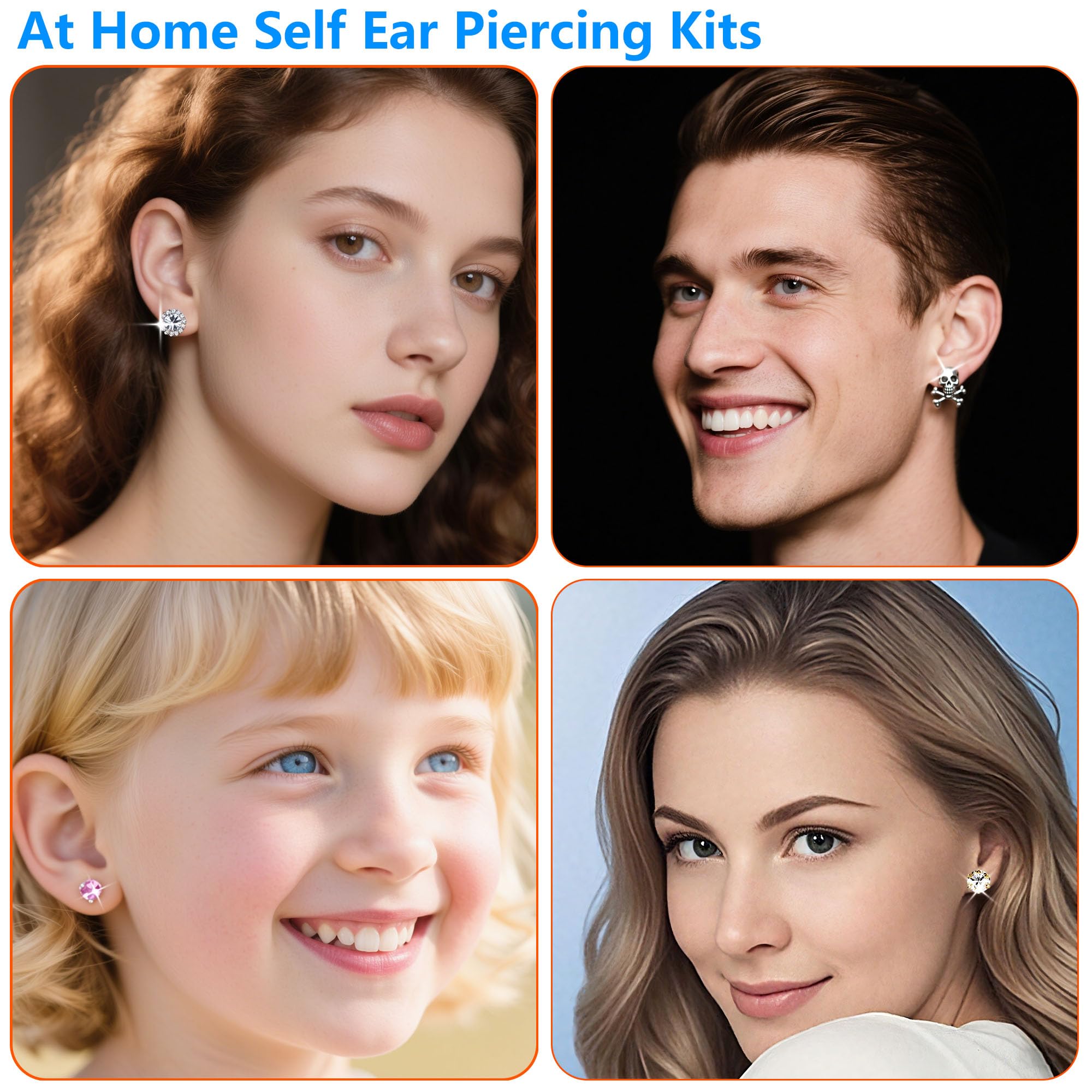YINPAD Ear Piercing Kit, Disposable Piercing Gun Preloaded with Different Style Studs, at Home Self Piercer Kit (4 golden 4 silvery, Crown White)