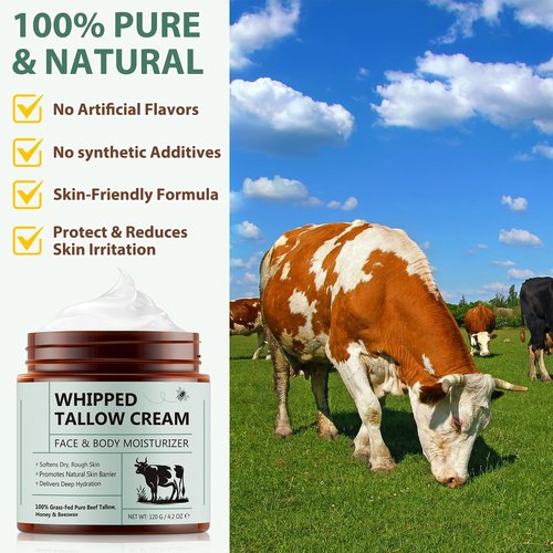 Liefiet Beef Tallow for Skin, 4.2oz Tallow and Honey Balm, Face Moisturizer and Nourishes Body, Grass Fed Whipped Beef Honey Cream Reduces Irritation Skin and Sensitivity
