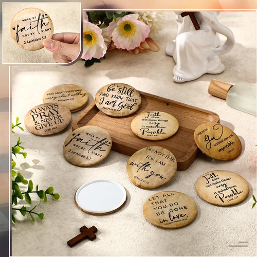 18 Pcs Mini Easter Christian Compact Mirrors for Women Mothers Day Church Gifts Retro Inspirational Bible Verse Pocket Makeup Mirrors Religious Employee Appreciation Gift for Church Party Favors