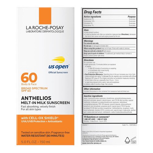 La Roche-Posay Anthelios Melt-In Milk Sunscreen SPF 60 - Lightweight, Oil-Free Formula for Body & Face