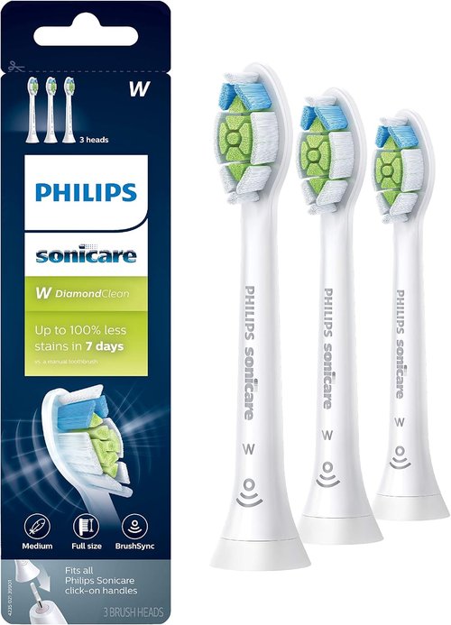 Philips Sonicare W DiamondClean - Genuine Electric Toothbrush Replacement Heads | White, 3 Pack, HX6063/65
