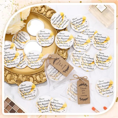 50 Sets 2.76" Inspirational Compact Mirrors Bulk Mother's Day Appreciation Gifts Small Pocket Purse Makeup Mirror Souvenir Bag for Stuffer Items Women Graduation Quinceanera Employee(Gold and White)