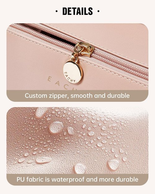 EACHY Travel Makeup Bag,Large Capacity Cosmetic Bags for Women,Waterproof Portable Pouch Open Flat Toiletry Bag Make up Organizer with Divider and Handle, Gifts for Women (Pink, Medium)