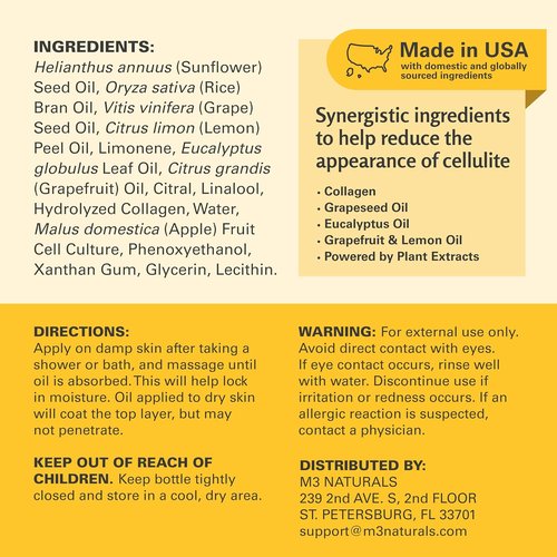 M3 Firming Body Massage Oil - Collagen & Stem Cell Formula for Smooth Skin Texture | 8 Fl Oz