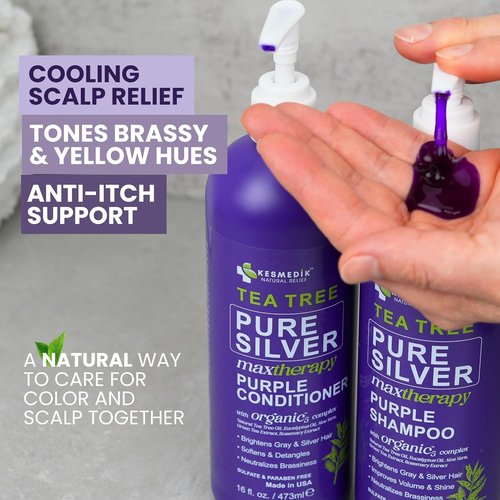 Skiennix Tea Tree Purple Shampoo & Conditioner Set - Professional Anti-Brass Toner for Blonde & Gray Hair | Sulfate-Free, Refreshing Rosemary & Aloe Formula