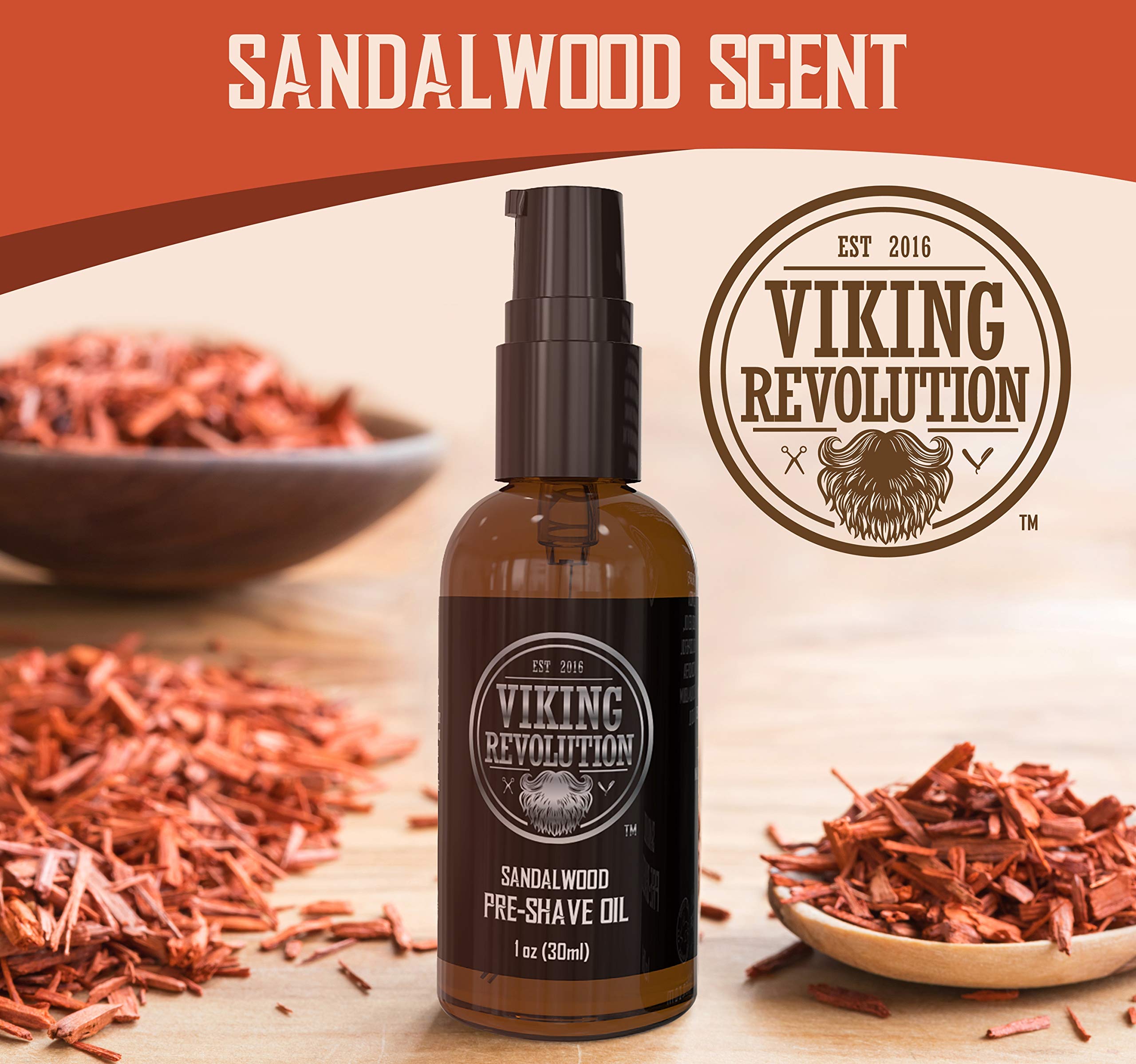 Viking Revolution Sandalwood Pre-Shave Oil for Men - Smooth, Irritation-Free Shave, 1 Fl Oz - All Skin Types