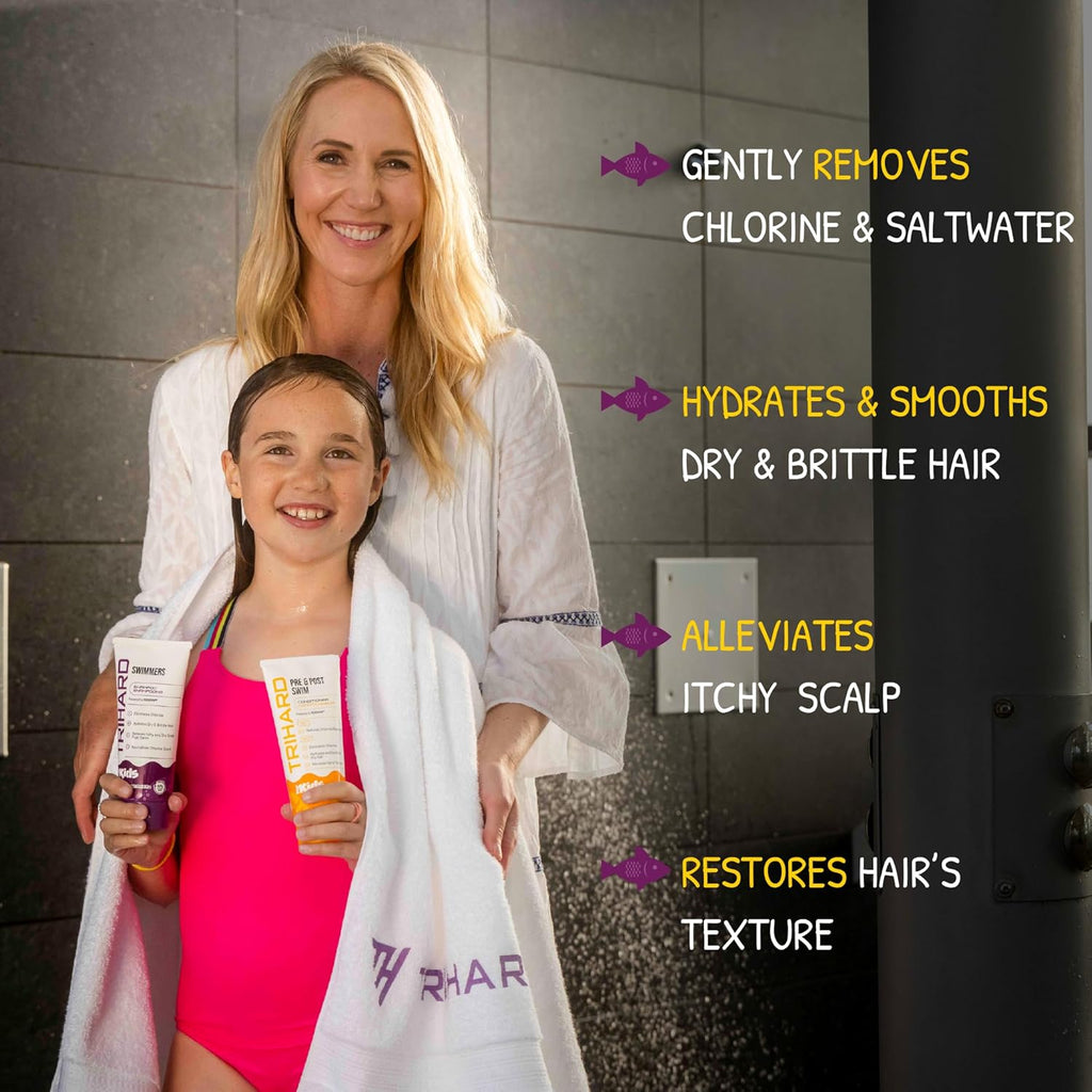 TRIHARD Kids Chlorine Defense Shampoo & Conditioner Set - Tear-Free Swim Hair Protection, 8 oz