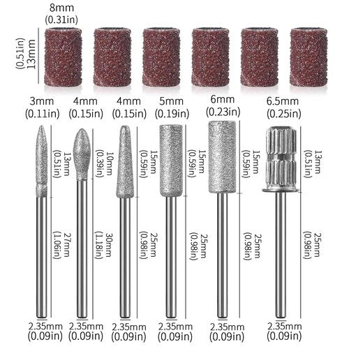 2Pack Nail Drill bits Set,Professional Nail Art Tools Set for Acrylic Art,with 6 pcs Sanding Bands for Manicure & Pedicure Crystal Nail Files,Perfect for Nail Salons & Beauty (2Pack)