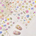 Dedyel Dried Wildflowers Nail Stickers 5D Embossed Wildflower Nail Stickers Spring Summer Red Yellow Blue White Flower Design Nail Art Decoration for Women Girls Kids