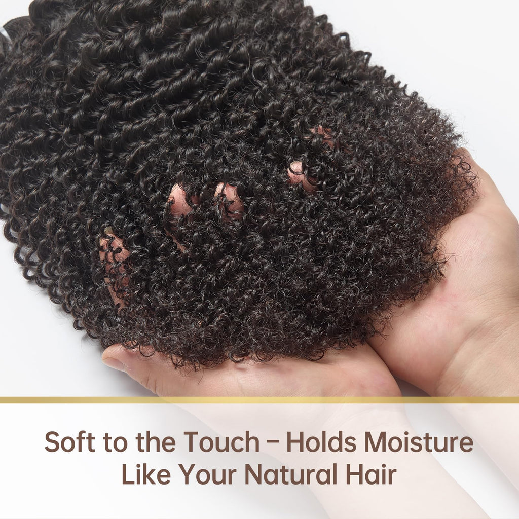WEQUEEN Kinky Curly Human Hair Bundles Premium Virgin 100% Human Hair 3c/4a Curly Wave 14 Inch Single Bundle Natural Black
