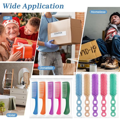 Hair Brush and Combs Set in Bulk Individually Wrapped Travel Comb Brush Bulk for Women Kids Hotel Homeless Charity, Multicolor(100 Pieces)