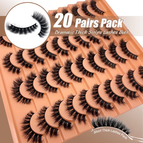 SISIYDY Fluffy Lashes Mink 3D Cat Eye Dramatic Thick Volume EyeLashes Wispy 16mm Full Lash Strips Faux Mink Eye Lashes C Curl Short Cat Eyelahses Pack YH302