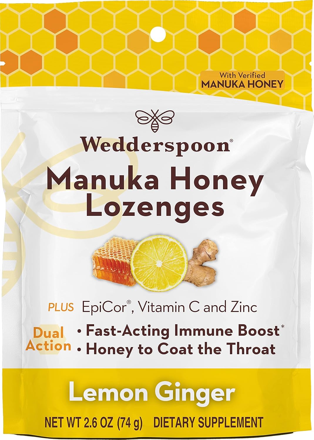 Wedderspoon Manuka Honey Lozenges - Lemon Ginger Flavor, 2.6 Oz | Boost Immunity Fast