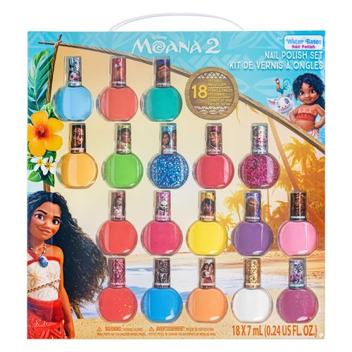 Townley Girl Moana 2 Water-Based Peel Off Nail Polish Set with Glittery Shimmery Opaque Colors for Girls Kids Ages 3+ Perfect for Parties Spa Days Makeovers 18 Pcs