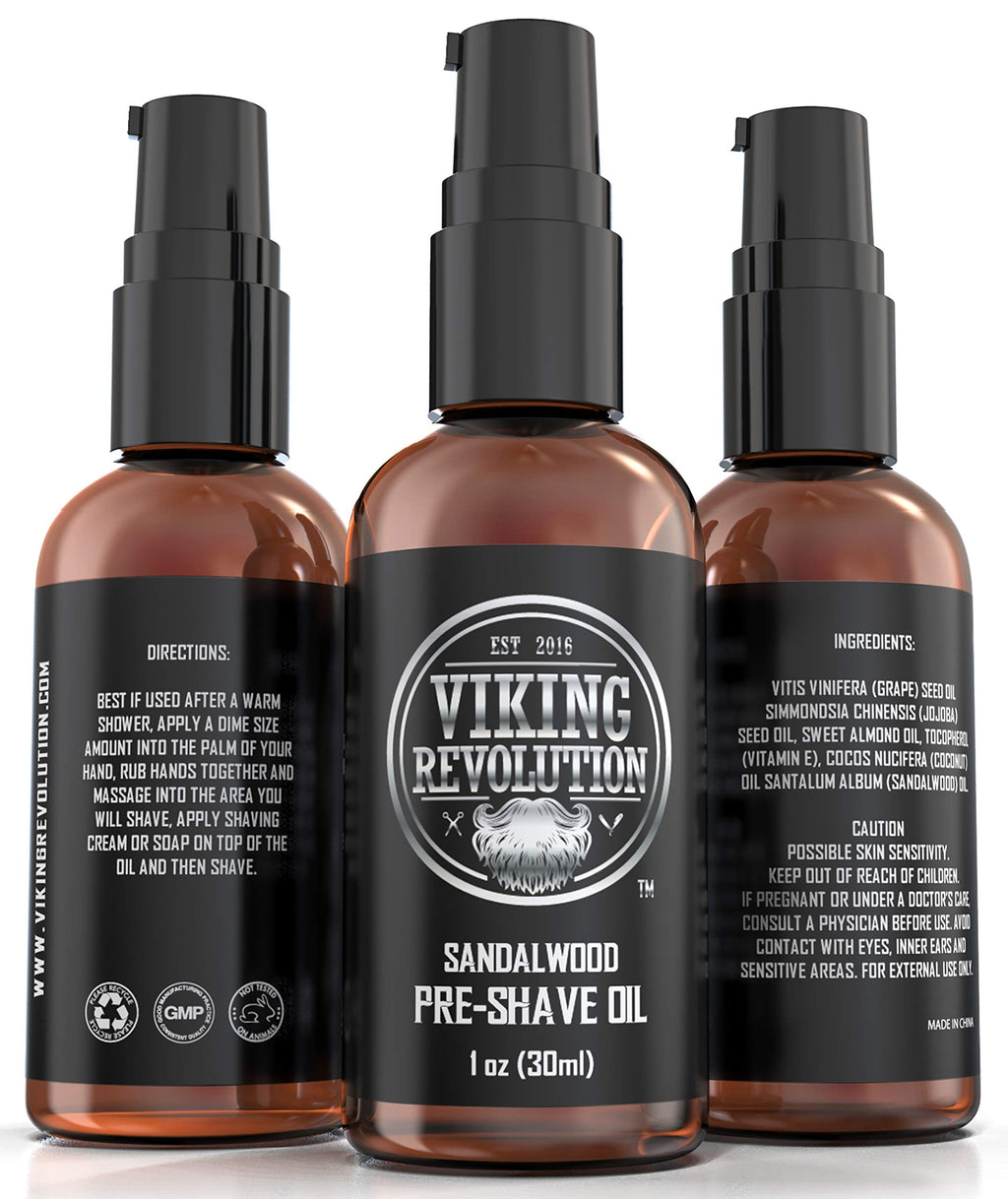 Viking Revolution Sandalwood Pre-Shave Oil for Men - Smooth, Irritation-Free Shave, 1 Fl Oz - All Skin Types