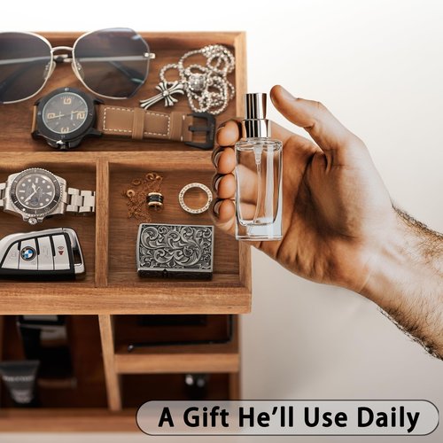 Cologne Organizer for Men, Solid Acacia Wood 3-Tier Rotating Stand - Natural Grain Bathroom & Vanity Organizition for Perfume & Skincare, Premium Desk Decor, Unique Birthday Gifts