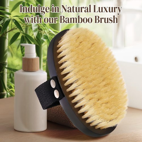 Dry Brushing Body Brush for Lymphatic Drainage, Azymi Shower Bath Brush 100% Natural Thick Bristles Exfoliate Dead Skin, Detoxify, Improve Blood Circulation, Dry & Wet Brush Dual-Use 1-Pack Oval
