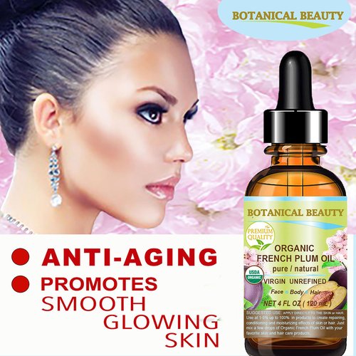 Botanical Beauty Organic French PLUM OIL 100% Pure Natural VIRGIN UNREFINED Cold-Pressed Carrier Oil for Face, Skin, Body, Hair, Lip, Nails. Rich in Vitamin E, Omega 6, Omega 9 (4 Fl Oz)