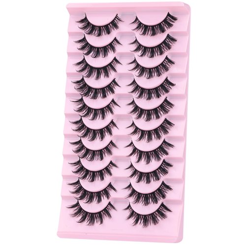 False Eyelashes Manga Lashes 10 Pairs False Eyelashes Japanese Style D Anime Lashes Natural Cosplay Lashes Natural Look 15 MM Wispy Faux Mink Lashes Full Strip Doll Lashes by FANXITON