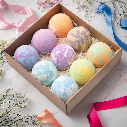FlowBredolent Bath Bombs for Women, 9pcs Handmade Bubble Bath Bombs with Natural Essential Oils, Wonderfull Mother's Day Gift, as Well as Nice Valentine's Day or Birthday Gift for Wife and Girlfriend