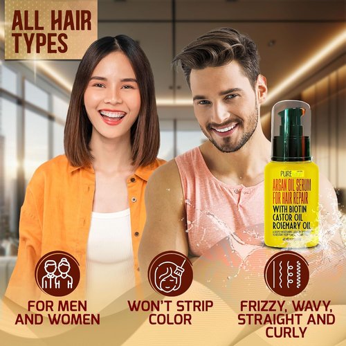 Moroccan Argan Oil Hair Serum - Hydrate and Repair Frizzy, Damaged Hair - Heat Protectant for Curly & Straight Styles