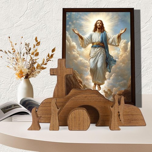 GoClimber Easter Scene Decoration - Wooden Empty Tomb & Cross Set for Religious Home Decor | Christian Gifts