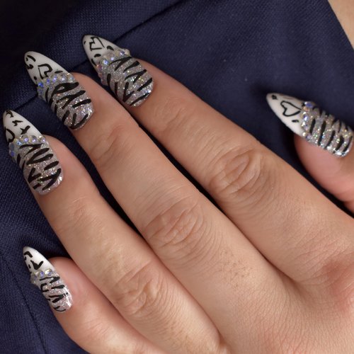 Handmade Nails Press On Medium Almond Reusable Unique Fake Nails, Artistic Design, Thick Acrylic and Muti-Layer Gel False Nails Stick On, Size M