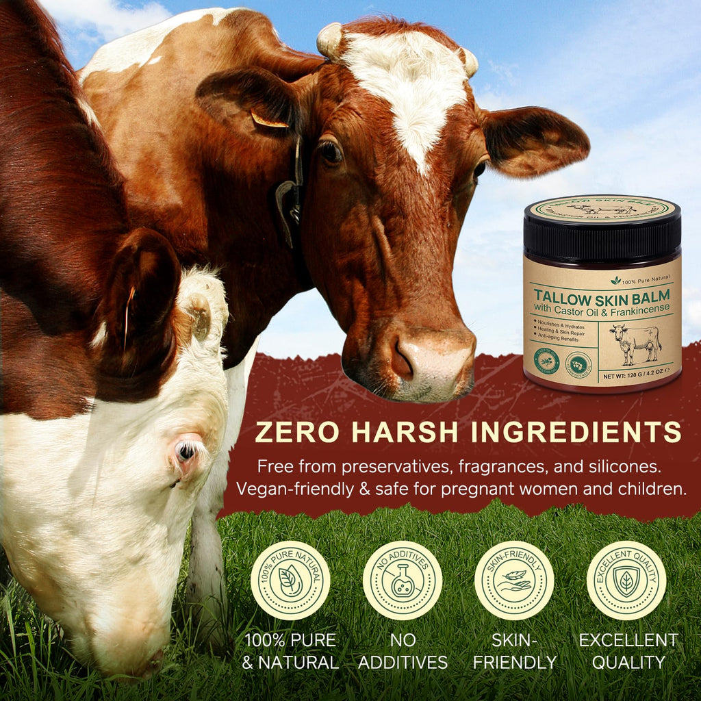 ZIXBMHYJ Tallow Balm With Castor Oil and Frankincense Skin Balm, Beef Tallow Moisturizer, Frankincense Oil for Skin, 100% Grass-Fed, Nourish & Repairing Dry Skin, Face & Body Cream